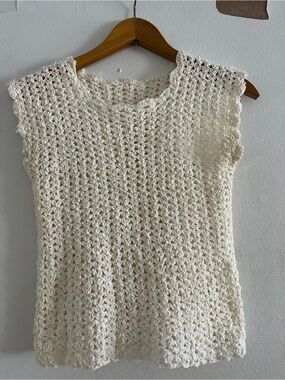 Handmade Cream Crochet Sleeveless Top